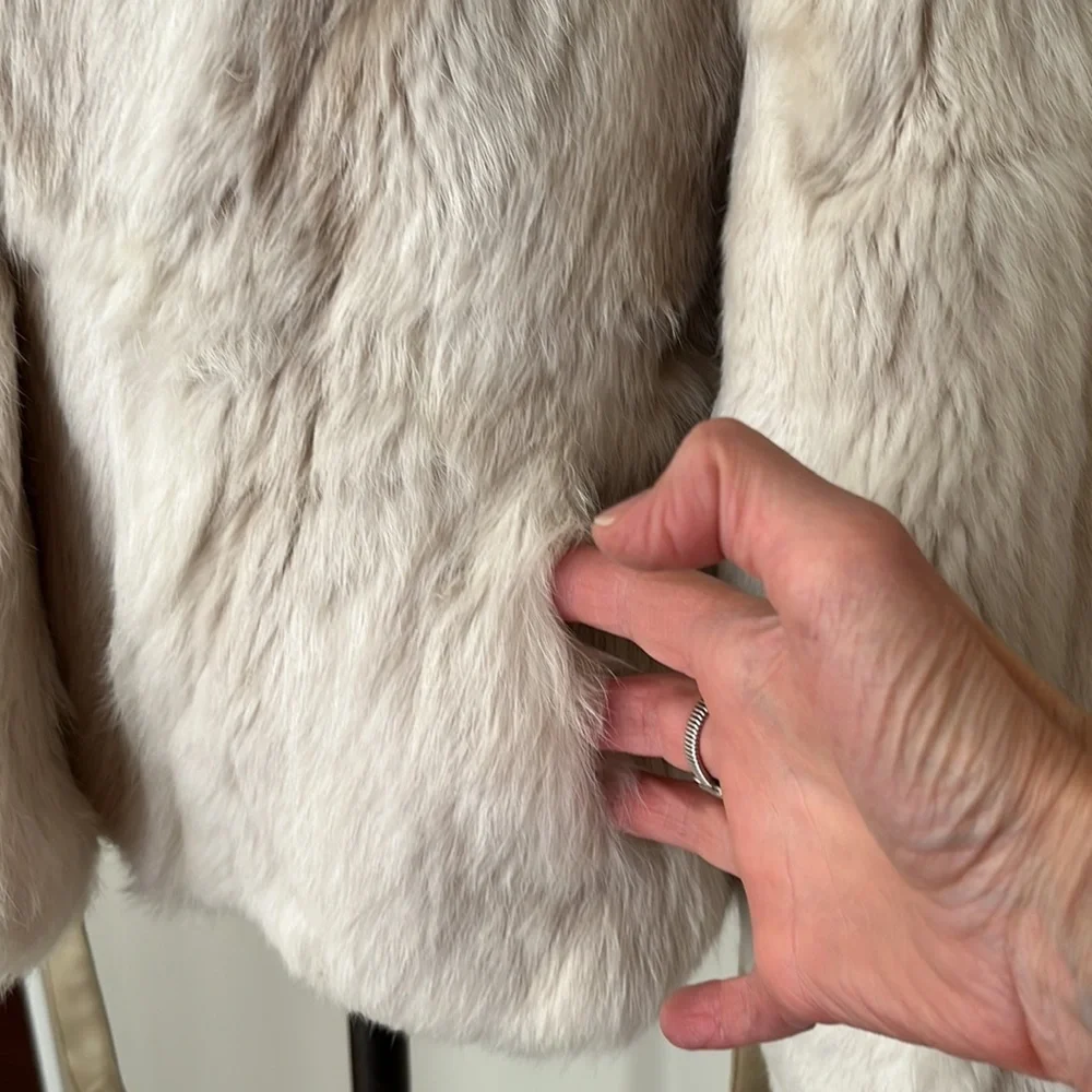 Winter White and Light Taupe Rabbit Coat - Picture 6 of 13